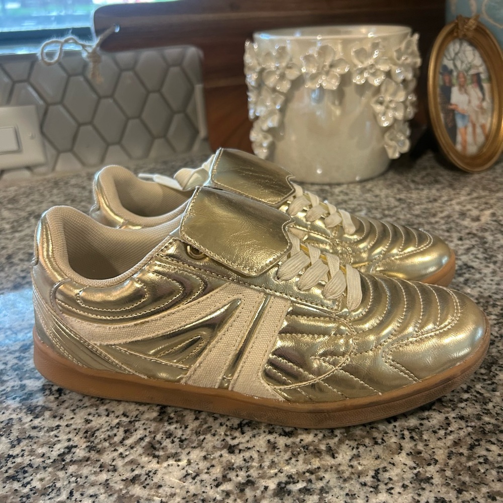 Madden Girl Shiny Gold Sneakers